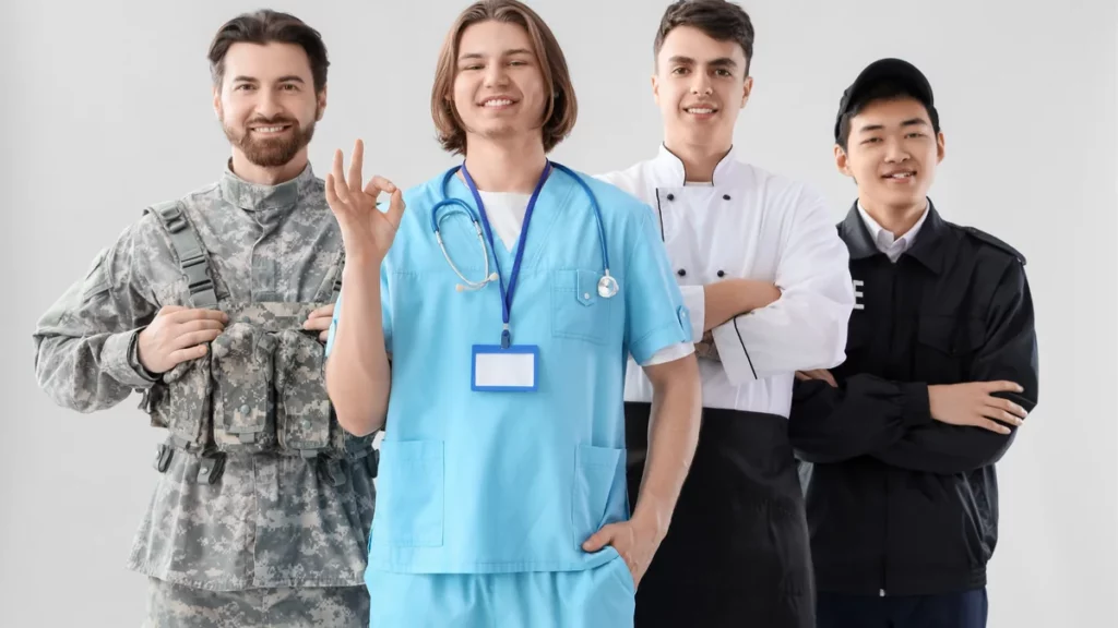 Professionnels de différents secteurs illustrant la traduction de diplômes et de relevés de notes pour exercer en France